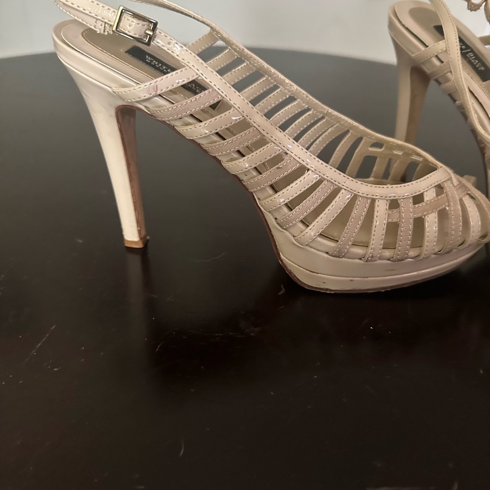 White House Black Market Cream Stiletto Heels with Cage Straps